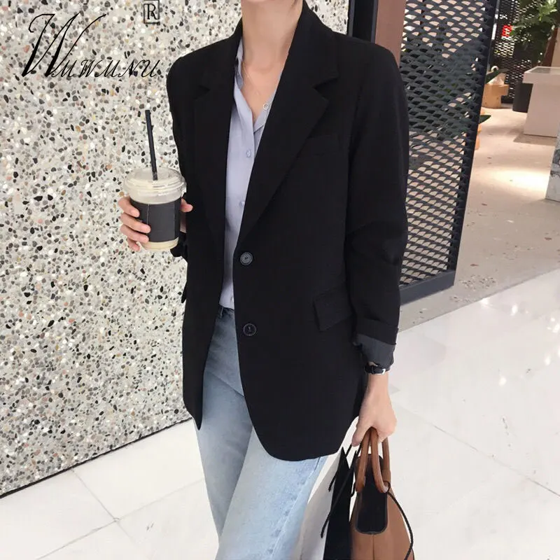 

Street Fashion Women's Suit Jackets Casual Loose Plus Size Blazer Office Black Coat Korea Style Thin Chic Buttons Spring Outwear