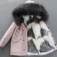 girl down jacket 2021 winter faux fox fur coat liner detachable long parka warm outer wear high quality baby clothes