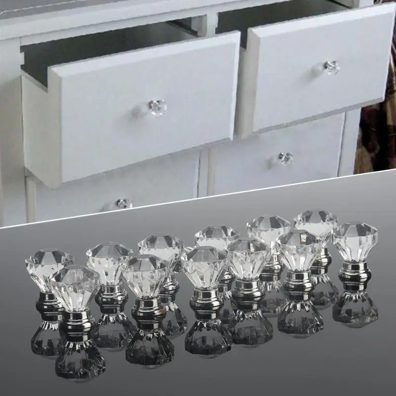 

12pcs Clear Acrylic 30mm Diamond Shape Knob Cupboard Drawer Pull Handle Knobs Brand New Knobs and Kandles for Furniture Drawers