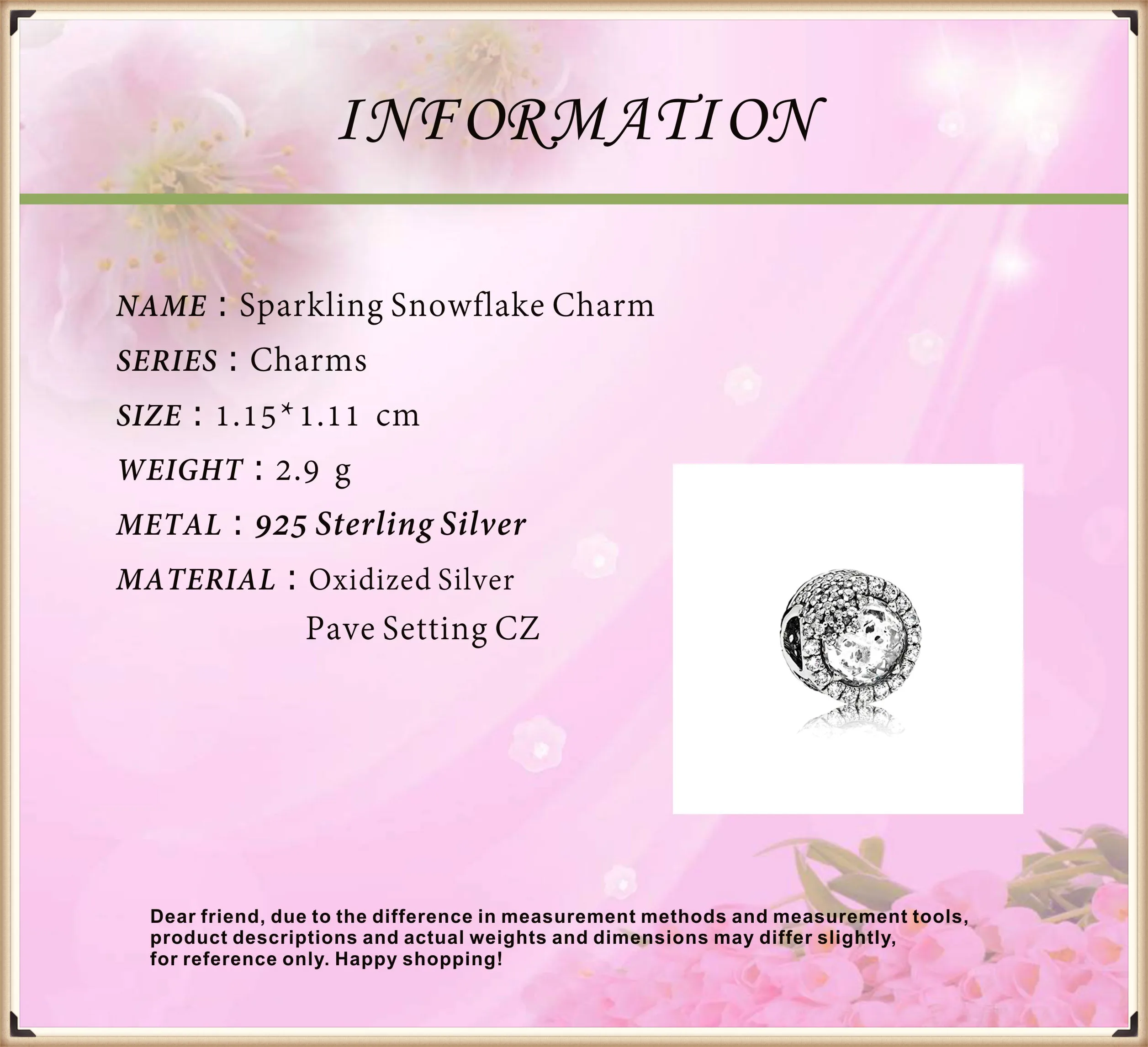 Бусины из серебра 2020 пробы со сверкающими снежинками для браслетов Пандоры