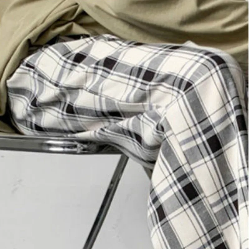 

Men Pants Plaid Loose Comfortable Retro Casual All-match Elastic Waist Chic Wide Leg Trousers Fashion Streetwear Korean Style