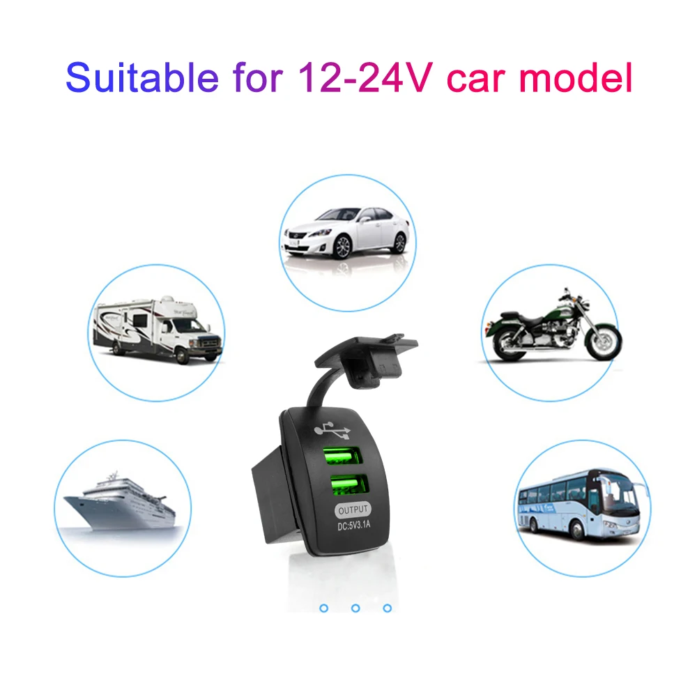 usb socket car charger waterproof usb car socket 12v 24v 5v 3 1a phone charging for marine boat motorcycle free global shipping
