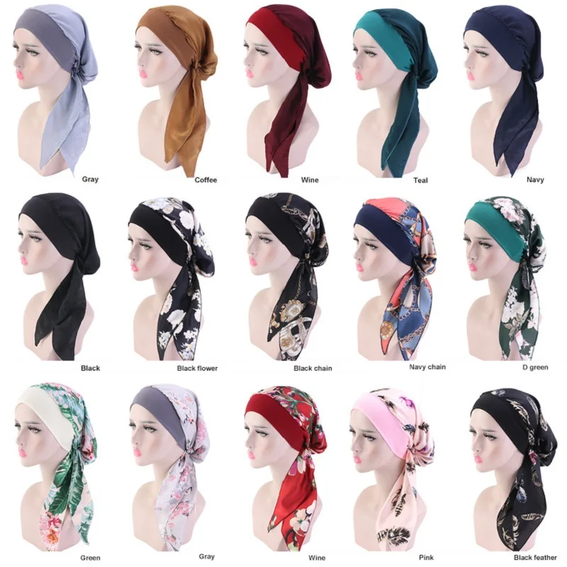 Хиджаб для мусульманок цветочный принт головной убор леди широкополосный бант