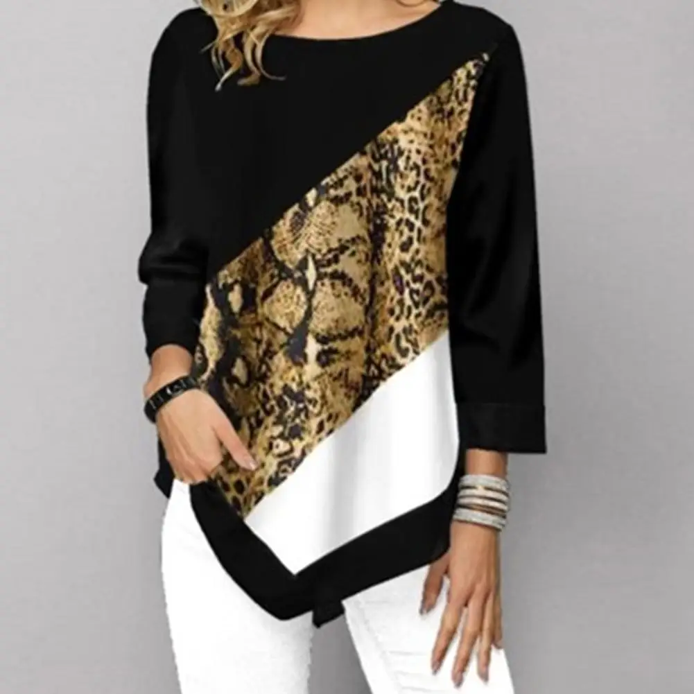 Женская рубашка с круглым вырезом и рукавом 3/4 повседневная Асимметричная блузка