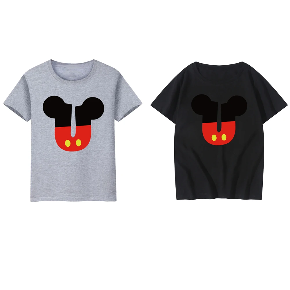 

Disney Cotton Mickey Mouse Letter T Shirt Casual Summer Family Loose Tshirts Streetwear Children Color Tee Women Clothes Tops