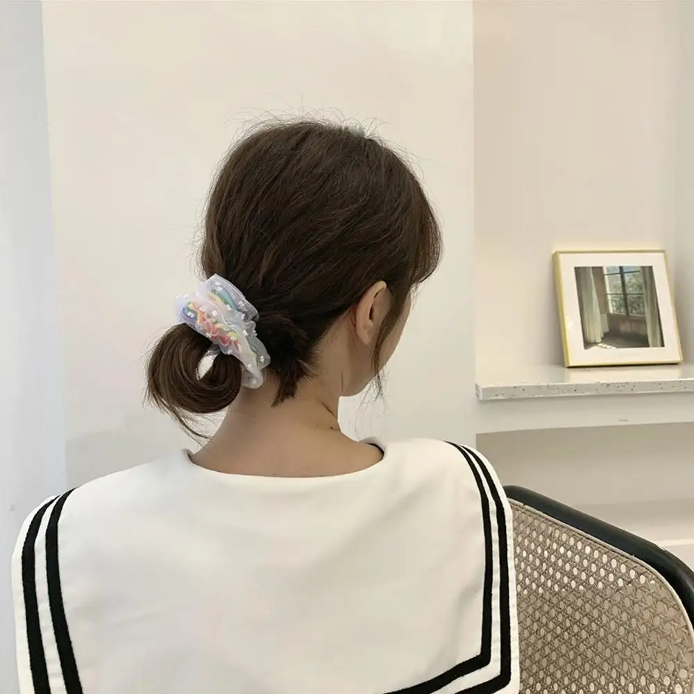 Сетчатая резинка для волос в горошек с цветочной вышивкой винтажная эластичная