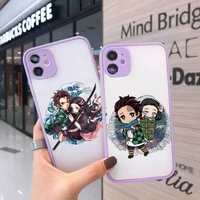 kimetsu no yaiba demon slayer anime phone case for iphone 13 12 11 mini pro xr xs max 7 8 plus x matte transparent purple back