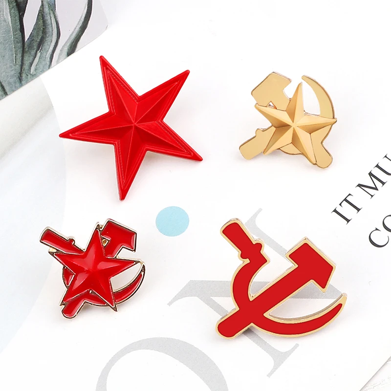 Красные эмалированные заколки в стиле ретро с символами СССР звезда серп молот
