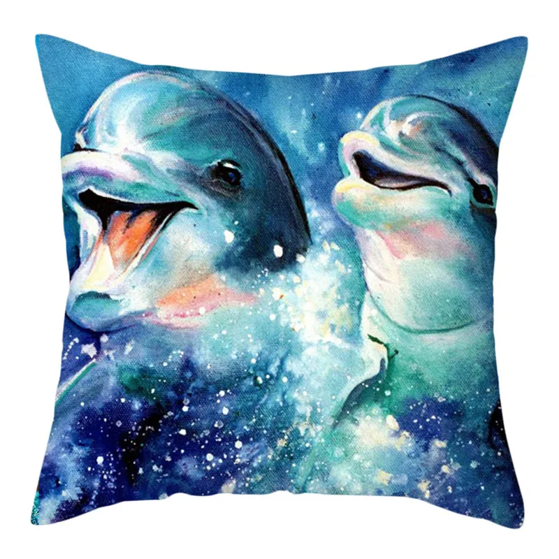 

Fuwatacchi Cute Dolphin Pattern Cushion Cover Colorful Sea World Pillow Cover Home Sofa Car Decor Throw Pillowcase 45x45cm