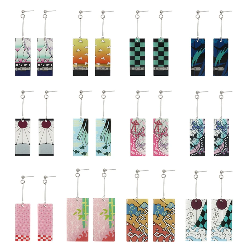 

36 styles Demon Slayer Acrylic Earrings for Women Girl Anime Jewelry Drop Earring Double Side Cartoon Ear Clip