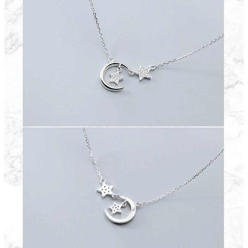 

Real 925 Sterling Silver Star and Moon Pendant Necklace Hypoallergenic Necklace Jewelry for Women Girls Birthday Gifts