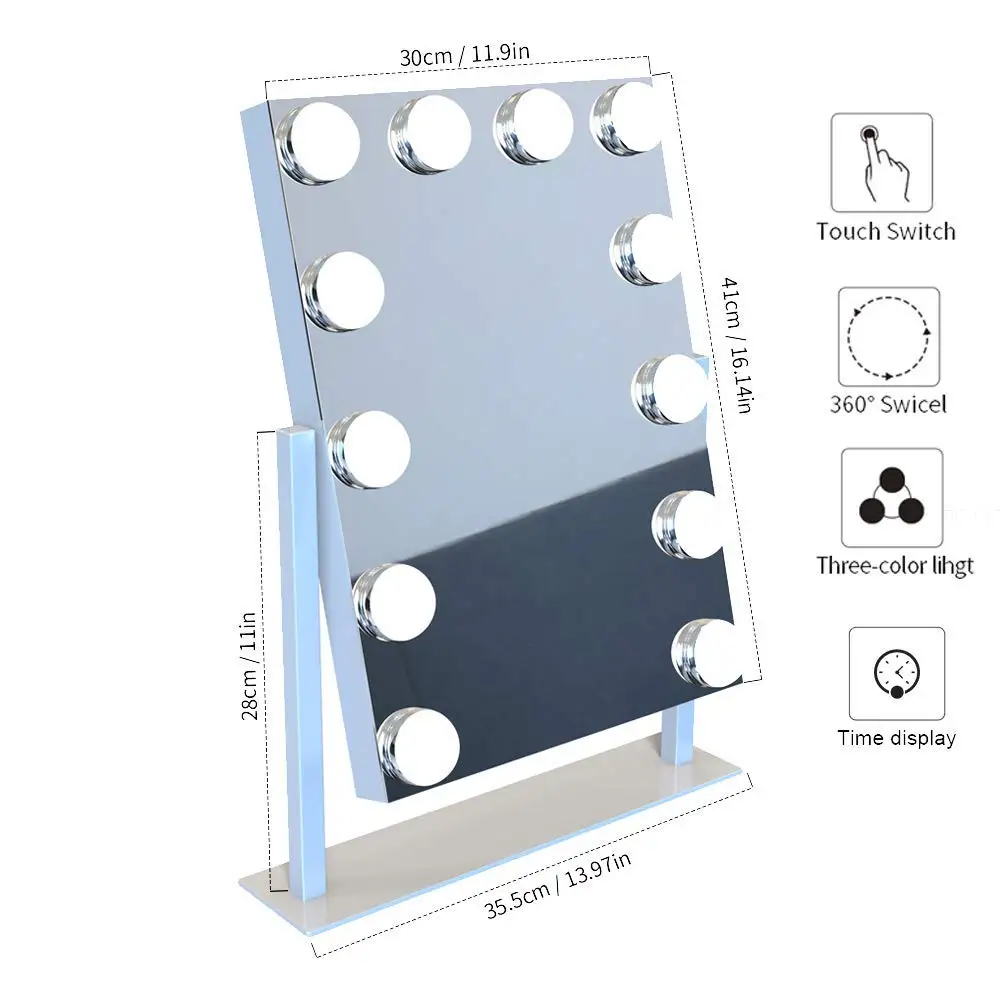 

12 LED Bulbs Makeup Mirror Light Bluetooth Speaker Digital Clock Touch Adjustable Mirror Lights for Lighting Cosmetic