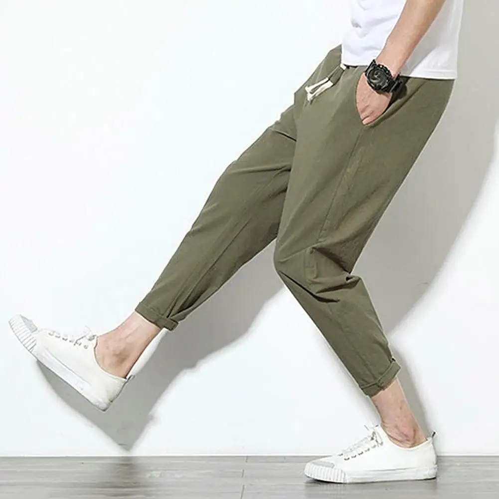 

Men Casual Solid Color Ankle Tied Pockets Drawstring Sports Long Pants Trousers formal pants for men Men's Clothing 2021