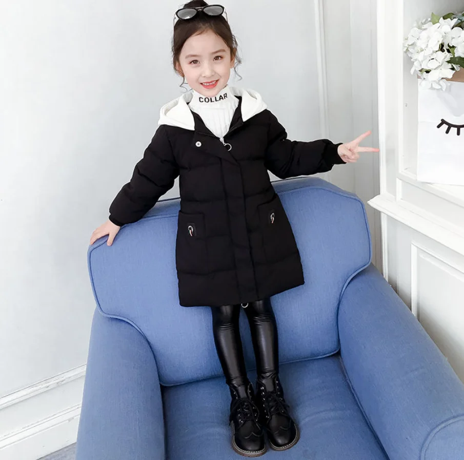 

Winter Polyester Jacket For Girl New 2021 Korean Version Thicken Keep Warm Mid-Length Hooded Casual Slim Children's Clothing