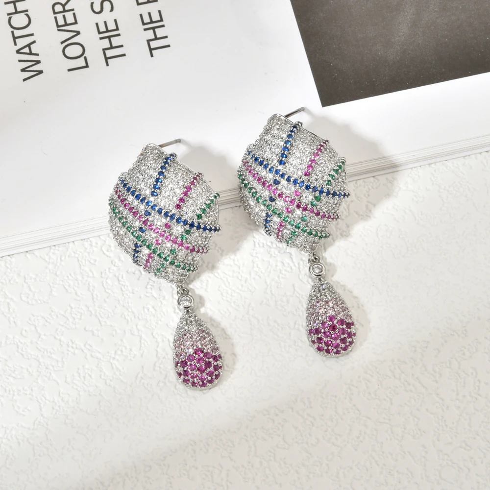 Europäische und amerikanishe Mode Luxus farbige Diamant Quaste Zirkon ohr-1 Frauen / Mädchen modesmodeschmuck Geschenke | Украшения и