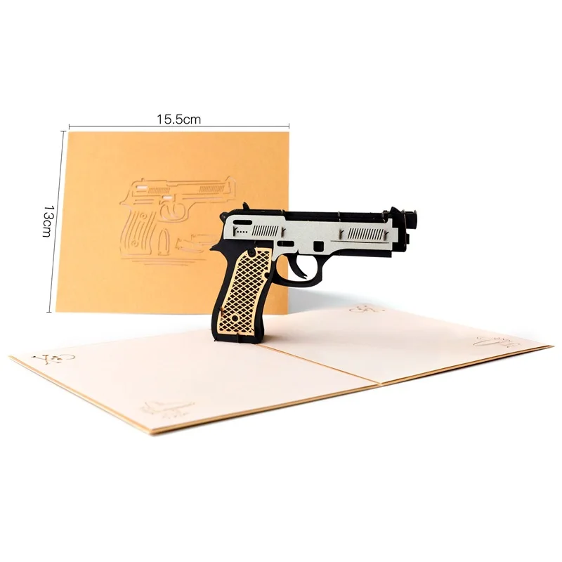 

Gun Handmade 3D Pop Up Greeting Card Thank You Card Pistol For Birthday Man Boy Father Boyfriend Anniversary with Envelope