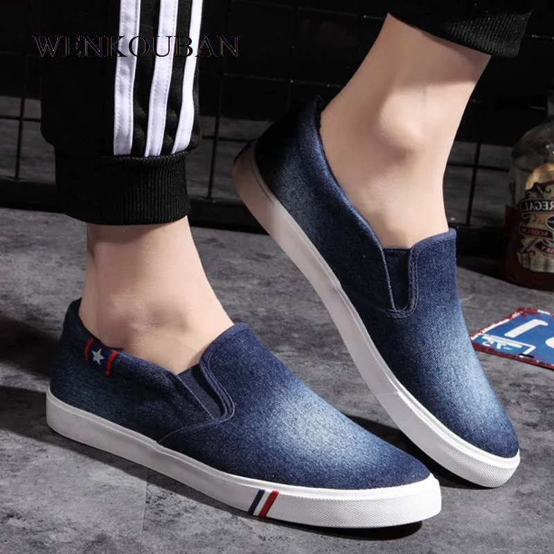 

New Men Canvas Shoes Denim Sneakers Casual Flats Male Shoes Adult Summer Men Trainers Breathable Slip on Loafers Tenis Masculino