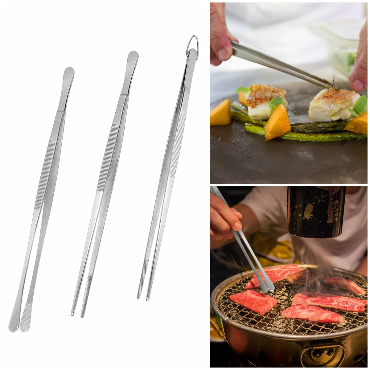 

12 Inch Multipurpose Food Tongs Stainless Steel Steak Clip BBQ Long Tweezer Kitchen Cooking Food Serving Utensil Tongs Bead Clip