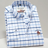 mens long sleeve oxford casual shirt 100 cotton fashion grid stripe male luxury shirts button down white soft colthing