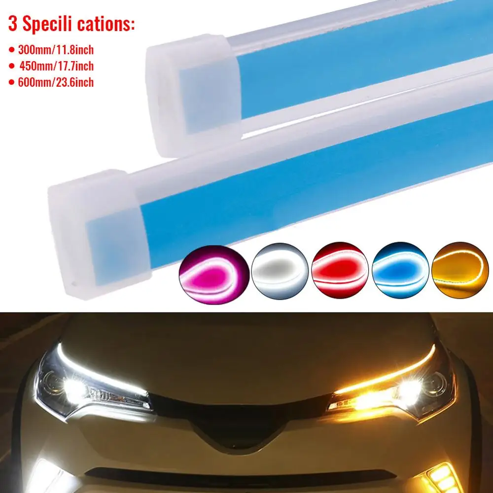 

2Pcs Ultrathin Cars DRL LED Daytime Running Lights Flexible Driving White Turn Signal Yellow Guide Strip For Headlight Assembly
