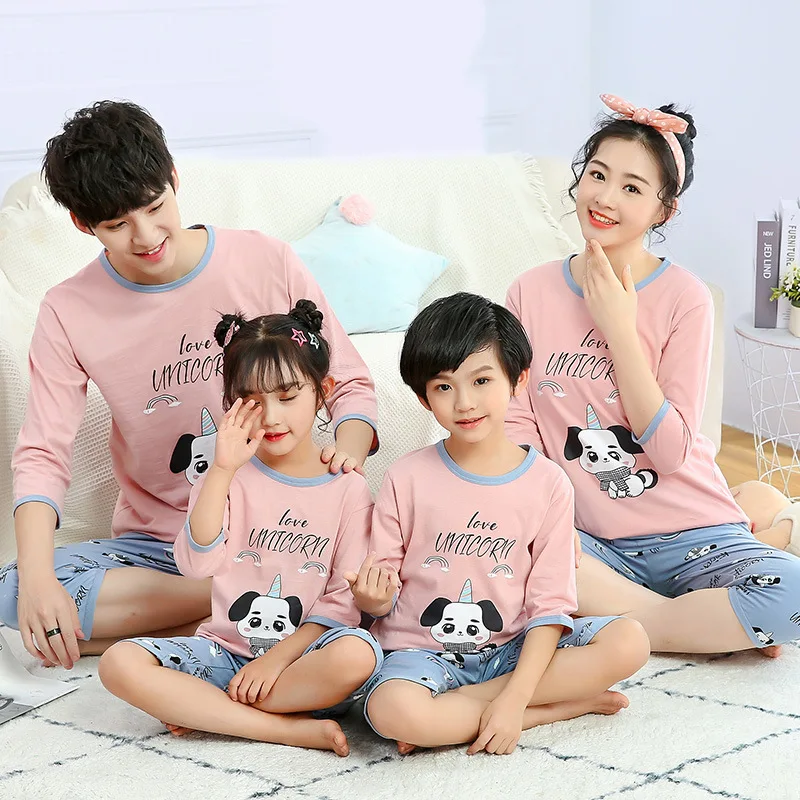 Conjunto de pijama a juego para madre e hija, ropa de dormir con dise&ntilde;o de unicornio para ni&ntilde;os y padres, de verano-0