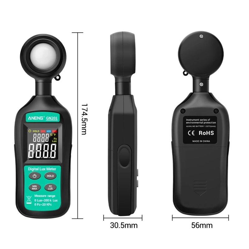 13MA GN201 Luxmeter цифровой измеритель освещенности 200K Lux метр фотометр УФ-измеритель