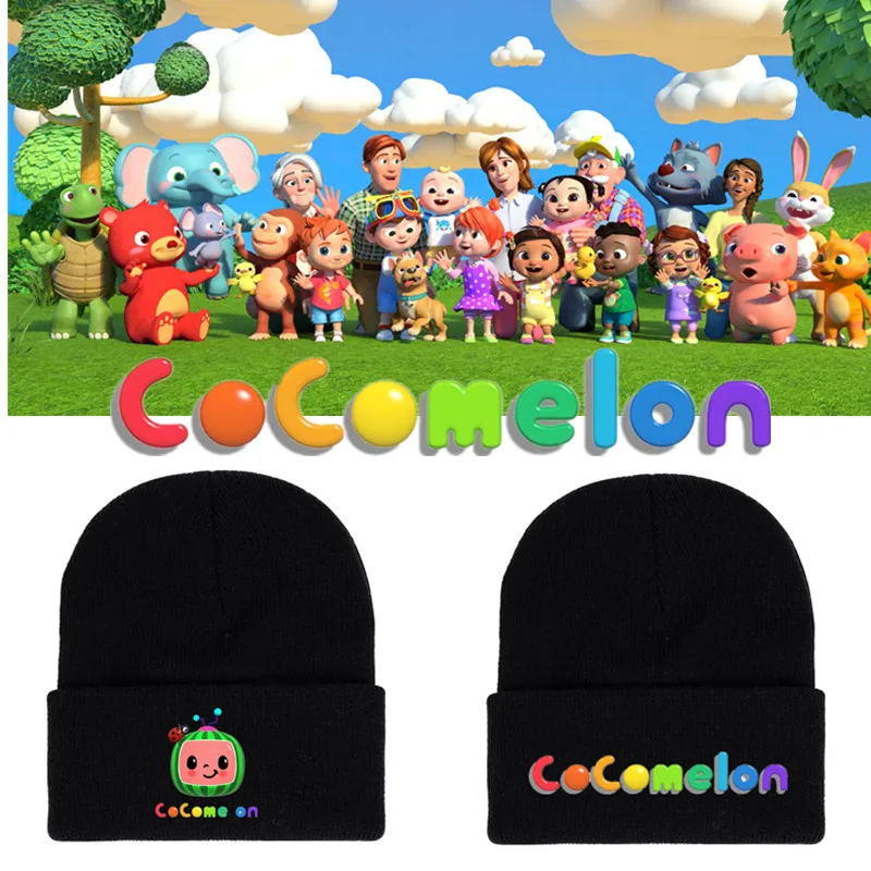 

Черная хлопковая вязаная шапка Cocomelon для маленьких мальчиков и девочек, зимняя теплая мягкая Шапка-бини, шапка с помпоном для волос для дете...