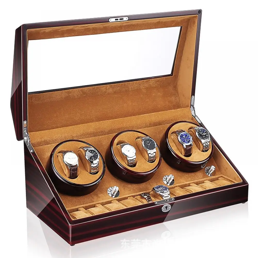 

Automatic 6+10 Watch Winder Box PE Leather Watch Winding Winder Storage Watch Box Collection Display Quiet Motor With LED Light