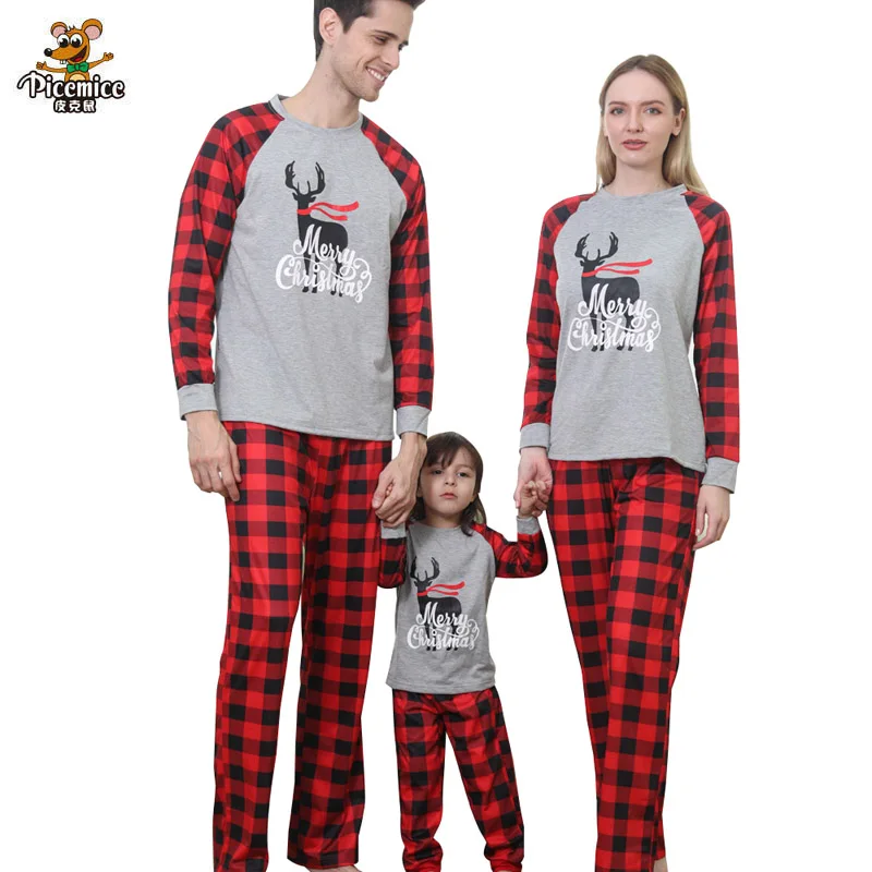 

2021 Christmas Family Matching Outfits Dad Son Baby Kids Print Plaid Suit for Family Home Jumpsuit Mother Daughter Pajamas Set