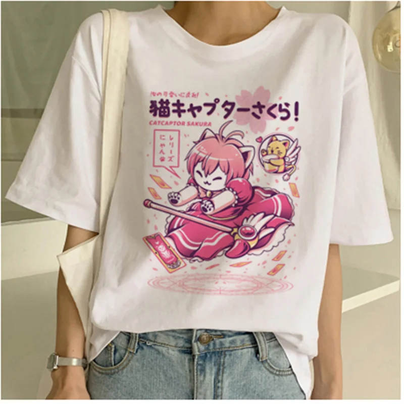 LINNA 2020 Kawaii забавный кот мультфильм футболка женская Ullzang Повседневная Милая 90s с