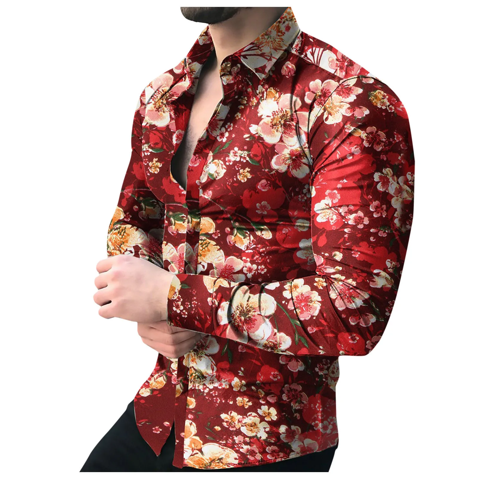 

Men's Casual Bird Print Shirt Long Sleeve Button Turn-down Collar Tops Fashion Comfy Daily Shirt Camisas De Hombre Free Shipping