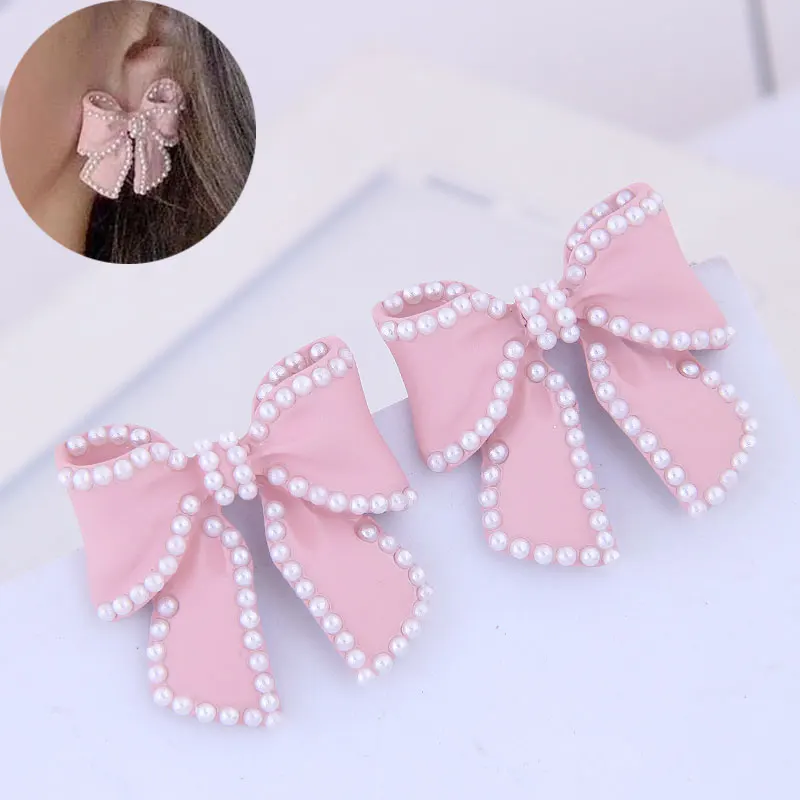 Kymyad Stud Earrings For Women Imitation Pearl Jewelry Earings Fashion Big Butterfly Statement | Украшения и аксессуары