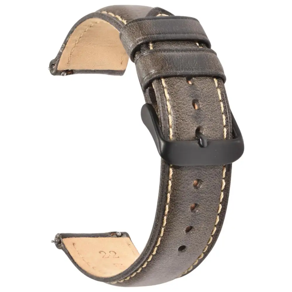 black grey 2 BEAFIRY загорелая кожа 22 мм 20 мм 18 мм ремешок для часов Quick Release Watch Band ремешок коричневый для мужчин и женщин совместим с Fossil - Цвет ремешка: black grey 2