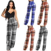 womens casual plaid wide leg pants fashion workout three color checkered pants