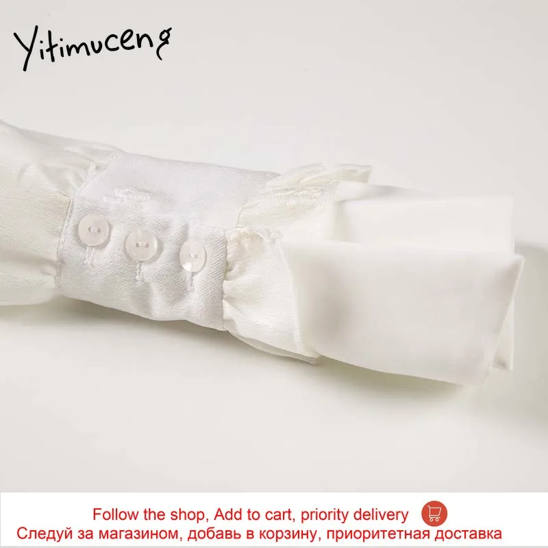 

Yitimuceng Floral Dresses Women Spring Lace Up High Waist Unicolor White Ball Gown Peter Pan Collar 2021 Korean Fashion Dress