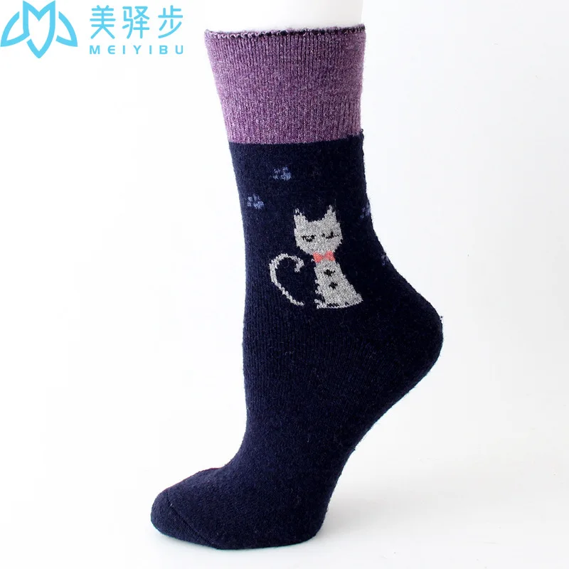 12 Pair Per Set Thickened Wool Socks Winter Warm Cat Cartoon Socks Hot Selling Women's Socks