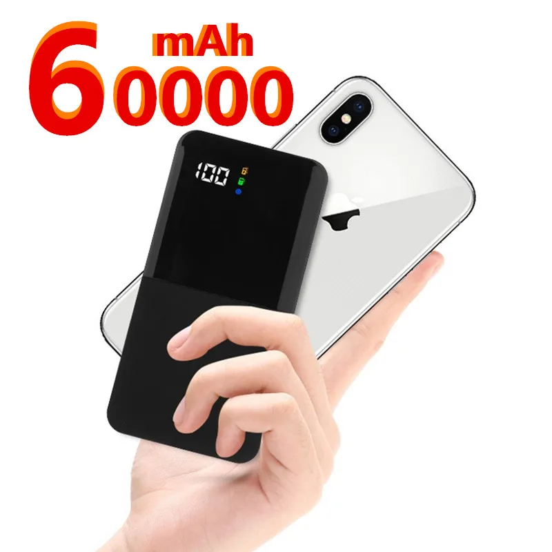 Внешний аккумулятор 60000 мАч светодиодный двойной USB дисплей флэш светильник 10000