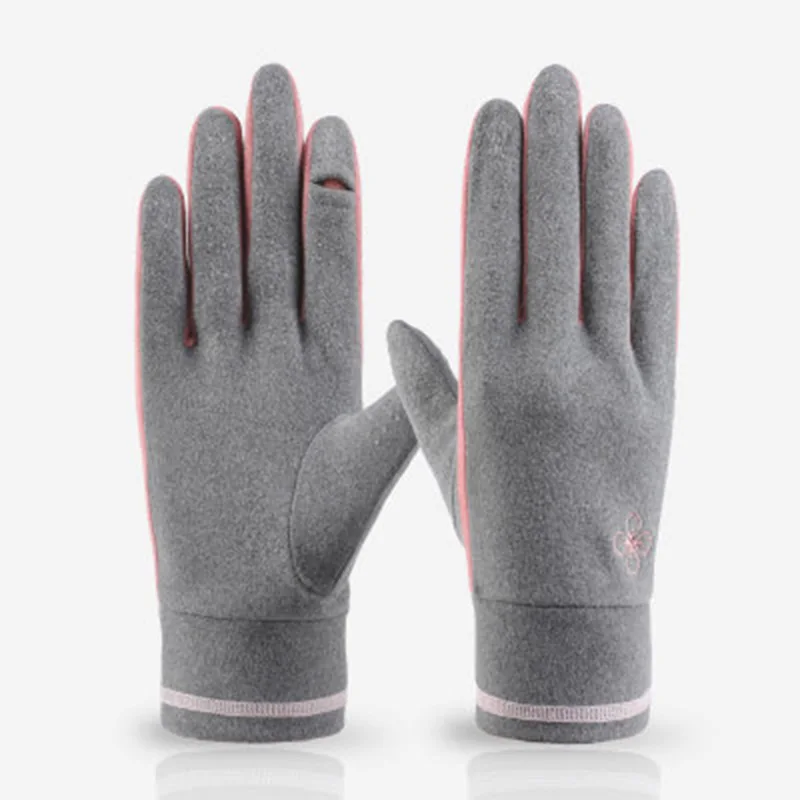 

Winter Single Layer Nonslip Outdoor Sport Cycling Warm Mitten Female Flower Embroidery Fingerless Touch Screen Driving Glove E31
