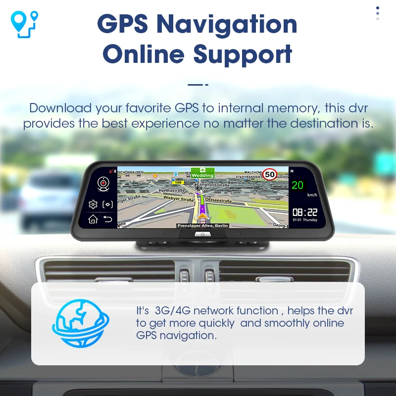Видеорегистратор Jansite автомобильная камера 10 дюймов 4G с сенсорным экраном GPS 2 Гб