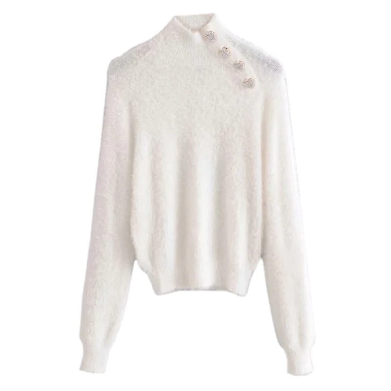 Женские модные мягкие вязаные свитера с бусинами и пуговицами облегающие