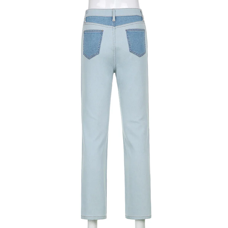 

High Waist Blue Hip Hop Patch Jeans Streetwear Straight Leg Pants Boyfriend Skinny Cowboy Denim Trousers Pantalones Para Mujer