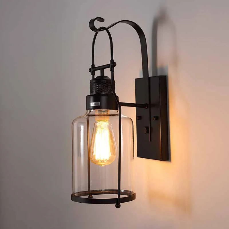 

Loft Retro Iron Garden Yard Waterproof Wall Lamp Outdoor Light Bedroom Aisle Restaurant Lamp Cafe Light Balcony Glass Sconce