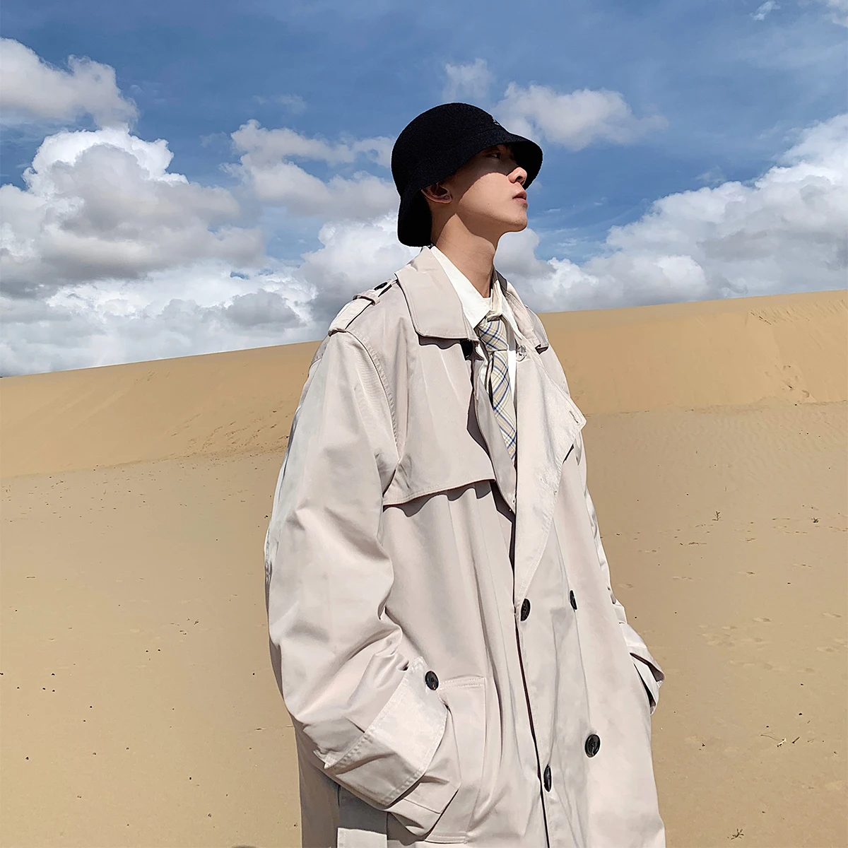 Мужская Осенняя плащ тренчкот в японском стиле Новая мода мужской повседневное