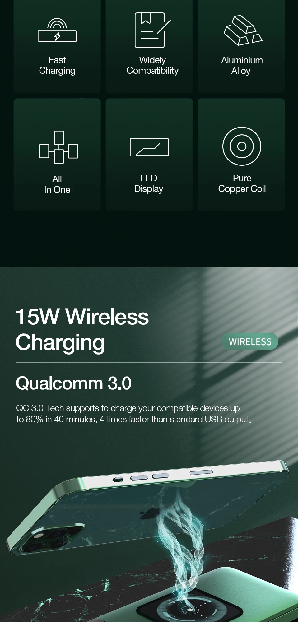 power bank 10000mah GENAI Wireless Charger Power Bank 20000mAh Fast Charging Portable Charger Powerbank for Smartphone External Battery Rechargeable mini power bank