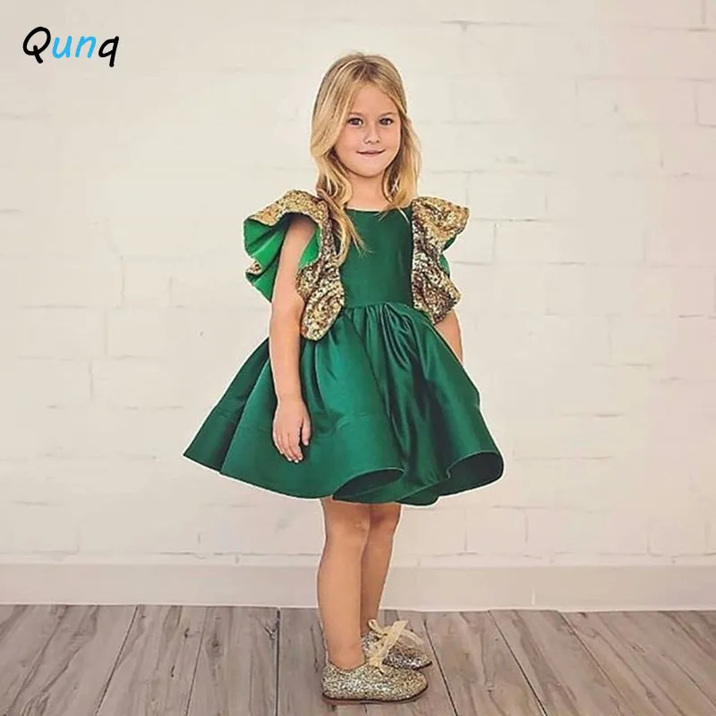 

Baby Toddler Girl Dress 1 2 3 4 5 Year Old Children Summer Princess Dresses Sequined Bow Green Color Kids Party Costume