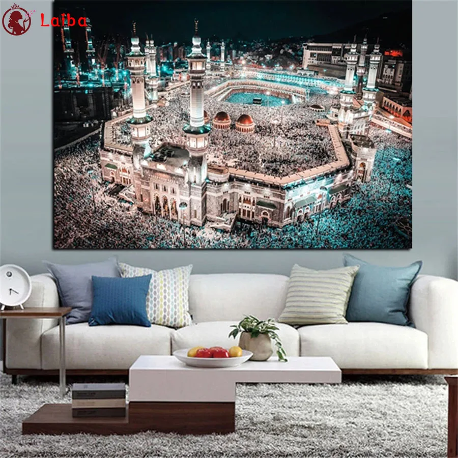 

5D DIY Diamond Painting Islam Mecca Sacred Mosque Night Landscape cross stitch mosaic full square/round diamond embroidery