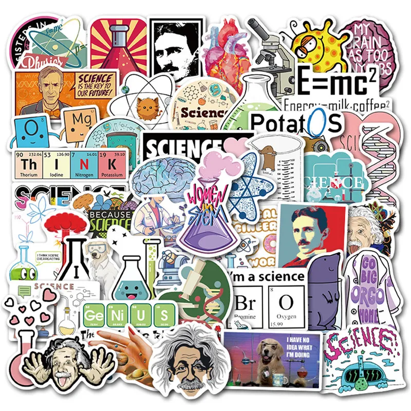

50 Pcs/Set Science Physics Chemistry Stickers DIY Toy Waterproof PVC Sticker laptop Bottle Luggage Notebook Decorate for Student
