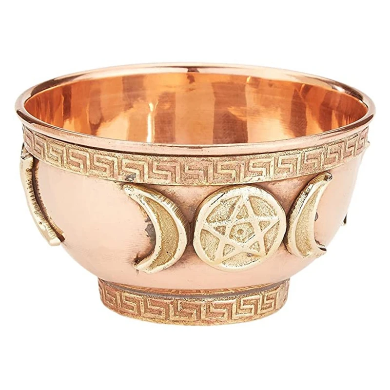 

Чаша для благовоний Triple Moon Pentacle, медная чаша 3 дюйма, отлично подходит для алтаря, ритуального использования, курительной горелки, чаши для б...