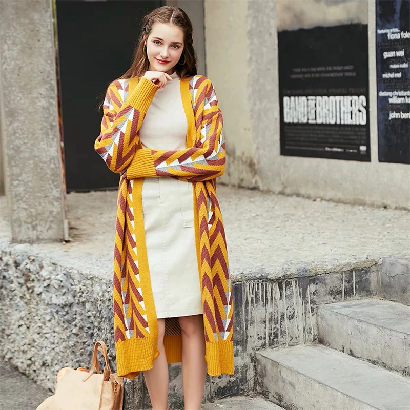 Женский свитер Пальто Вязаный кардиган длинный рукав V-образным вырезом в