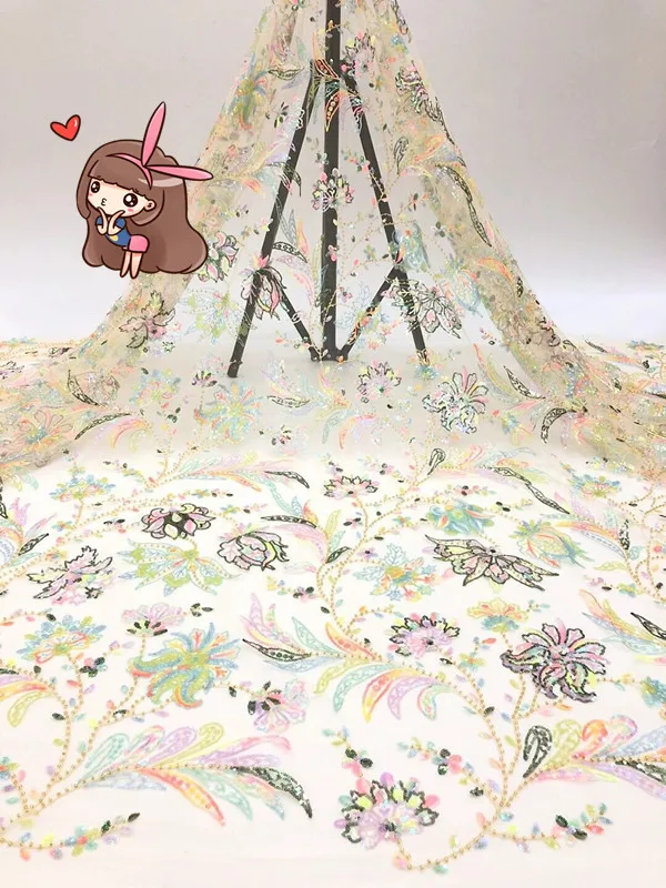 

African French Tulle Lace Fabric with Sequins SYJ-110689 High Quality Nigerian Mesh Net Lace Fabric for Sewing